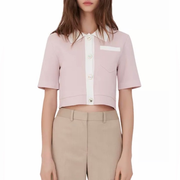 Maje Myshirt Cropped Short Sleeve Cardigan size S - Picture 2 of 13